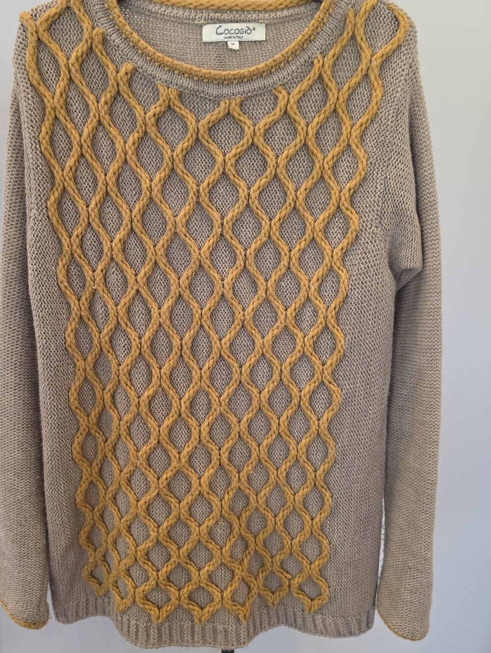Cocogio Sweater Textured Cable knit 3D Diamond Pattern Italy Med